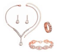 KBRPEY Parure Gioielli Set per Donna Collana con Pendente Orecchini Bracciali e Anelli Set da Gioielli Set per Prom per Ragazze (Oro rosa)
