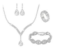 KBRPEY Parure Gioielli Set per Donna Collana con Pendente Orecchini Bracciali e Anelli Set da Gioielli Set per Prom per Ragazze (Argento)