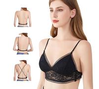 KBRPEY Reggiseno Donna Senza Ferretto Comfort Push Up Reggiseni a Schiena Bassa Pizzo Reggiseno Cinghie Spallacci Regolabili e Trasformabili Comfort Intimo(Nero L 80abc)