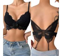 KBRPEY Reggiseno in Pizzo Senza Ferretto per Donna Reggiseno a Farfalla Posteriore Triangolo Elastico Crop Top Profondo Scollo a V Bralette Comodo