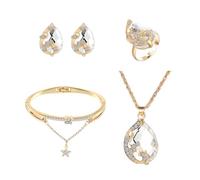 KBRPEY Set Di Gioielli Con Cristalli A Goccia Parure Di Collana Bracciale Anello E Orecchini Placcati In Oro Accessori Eleganti Per Donna Gioielli Raffinati Per Eventi Speciali
