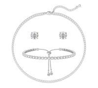 KBRPEY Set di Gioielli Donna con Collana Tennis Bracciale e Orecchini Gioielli Regolabili ed Eleganti Perfetti per l’Uso Quotidiano e le Serate Speciali (Argento 1)