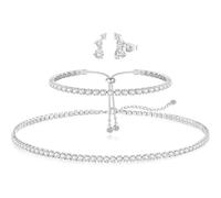 KBRPEY Set di Gioielli Donna con Collana Tennis Bracciale e Orecchini Gioielli Regolabili ed Eleganti Perfetti per l’Uso Quotidiano e le Serate Speciali (Argento 2)