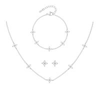 KBRPEY Set di Gioielli in Argento 925 per Donna con Quadrifoglio Collana Orecchini a Perno e Bracciale Regolabile con Zirconi Dainty Sposa per Ufficio Outfit Quotidiani