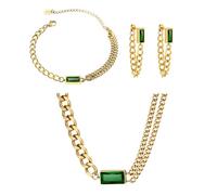 KBRPEY Set Gioielli Donna Bracciale a Catena d' Collana Orecchini 3 Pezzi con Zirconi Verdi Parure Gioielli Donna Fini Accessori di Gioielleria Per la FigliaLa MadreLe Amiche