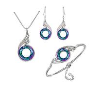 KBRPEY Set Gioielli Donna Cristallo Rotondo Collana Bracciale Orecchini Argento Elegante Brillante Parure Gioielli