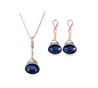 KBRPEY Set Gioielli Donna Goccia Cristallo Blu Collana Orecchini Eleganti Strass Brillanti Pendenti Cerimonia Matrimonio