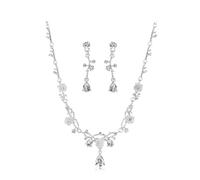 KBRPEY Set Gioielli Floreale Collana Orecchini Cristallo Brillante Ramo Goccia Elegante Cerimonia Matrimonio Donna