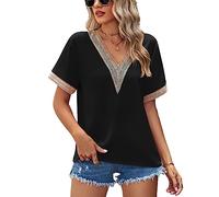 KBRPEY T Shirt Donna Maglietta Maniche Corte Camicia Elegante Scollo V con Pizzo Maglia Estiva Top Casual Abbigliamento Primavera Estate Tshirt Blusa Leggera Traspirante