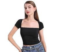 KBRPEY T Shirt Donna Quadrato Maglietta Maniche Corte Camicia Elegante Top Aderente Maglia Casual Abbigliamento Estivo Tshirt Sportiva Moda
