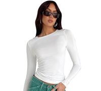 KBRPEY T-Shirt Donna Y2K Manica Lunga Sexy Corto Top Party Tunica Basic T-Shirt Camicetta Collo Rotondo Top Donna Ragazza Maglietta con Maniche Lunghe Streetwear