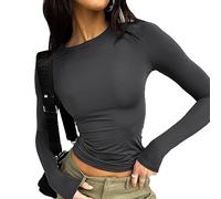KBRPEY T-Shirt Donna Y2K Manica Lunga Sexy Corto Top Party Tunica Basic T-Shirt Camicetta Collo Rotondo Top Donna Ragazza Maglietta con Maniche Lunghe Streetwear