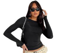 KBRPEY T-Shirt Donna Y2K Manica Lunga Sexy Corto Top Party Tunica Basic T-Shirt Camicetta Collo Rotondo Top Donna Ragazza Maglietta con Maniche Lunghe Streetwear