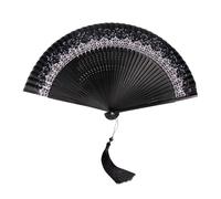 KBRPEY Ventaglio Pieghevoli Stile Retrò con Nappe Ventagli Nero Ventagli a Mano Pieghevole Portatile Pieghevole per Decorazione Parete Performance di Danza