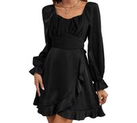 KBRPEY Vestito Donna Elegante Maniche Lunghe Sexy Mini Abito Bodycon Elegante Vestito Lungo da Sera Tinta Unita Nero Abito da Festa Abito da Cocktail(Nero S)