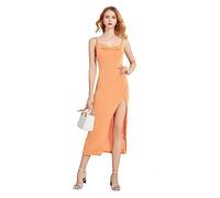 KBRPEY Vestito Donna Spaghetti Strap Abito da Cerimonia Elegante con Spacco Drappeggiato Vestiti Estivi Midi Abiti da Cocktail Festa Cerimonia Scollo a Cascata Vestito Aderente