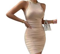 KBRPEY Vestito Senza Maniche Donna Elegante Abito Cerimonia Plissettato Aderente Collo Alto Cocktail Party Vestiti Eleganti Formale Tubino Estivo