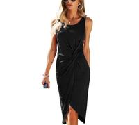 KBRPEY Vestito Senza Maniche Donna Elegante Abito Drappeggiato con Nodo Laterale Vestiti Eleganti da Cocktail Cerimonia Abito Midi Asimmetrico Vestito da Sera Formale