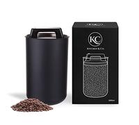 KC Kitchen & Co. Barattolo ermetico per chicchi di caffè da 1 kg, con coperchio sottovuoto (supporto per caffè, tè, barattolo in acciaio inox, chiusura aroma, barattolo di latta, nero opaco, 2800 ml