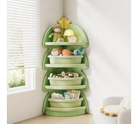 KCCRHIN Libreria per Bambini A Forma di Albero, Mobile Contenitore Salvaspazio, Scaffale Angolare A 4 Ripiani, Scaffale Porta Giocattoli/Libri Illustrati per Angolo,Cameretta,Verde,with Boxes