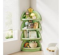 KCCRHIN Libreria per Bambini A Forma di Albero, Mobile Contenitore Salvaspazio, Scaffale Angolare A 4 Ripiani, Scaffale Porta Giocattoli/Libri Illustrati per Angolo,Cameretta,Verde,4 Tier