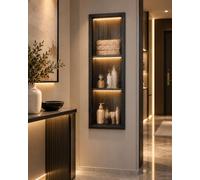 KCCRHIN Nicchia da Parete Incassabile con LED E Porta, Ripiano per Bagno in Acciaio Inossidabile 304, Armadio da Parete Incassabile, Armadietto dei Medicinali,Nero