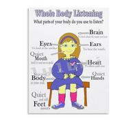 KCDFDVJFBM Behavior Management Poster Whole Body Listening Chart Educational Canvas Art for Teachers Parents(Framed,12x18inch(30x45cm))