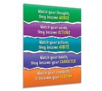 KCDFDVJFBM Character Education Poster Inspirational Quote on Thoughts Words Respect for Classroom Workplace Wall-Art(Framed,08x12inch(20x30cm))