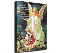 KCDFDVJFBM Children on Bridge with Guardian Angel Canvas Print - Religious Wall Art Featuring Classic Prayer Poem, Inspirational Gift for Baptism, First Communion, Home(Unframed,08x12inch(20x30cm))