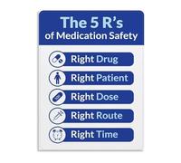 KCDFDVJFBM Clinic Wall-Art Medication Poster 5 Rs Right Patient Drug Dose Route Time Educational Chart for Health Office(Framed,12x18inch(30x45cm))