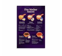 KCDFDVJFBM Cooking Fundamentals Poster French Mother Sauces Chart 5 Sauces Guide for Kitchen Wall Decor Culinary(Framed,12x18inch(30x45cm))
