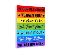 KCDFDVJFBM Family Rules Sign - Playroom Positive Rules Wall Art for Kids, Encouraging Poster for Classroom Homeschool Montessori Decor(Framed,08x12inch(20x30cm))