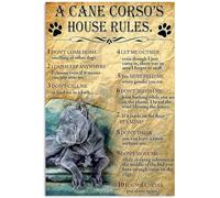 KCDFDVJFBM For The Cane Corso Owner: House Rules Retro Tin Sign, Funny Pet Themed Wall Decor for Kitchen, Porch or Dog Room(Framed,08x12inch(20x30cm))