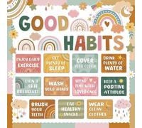 KCDFDVJFBM Habits Chart Healthy Habits Poster Boho Decor for Teacher Classroom School Office Bulletin Board Educational Wall-Art Rainbow Flower Design (Framed,08x12inch(20x30cm))