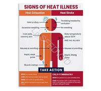 KCDFDVJFBM Heat Exhaustion and Heat Stroke Warning Signs First Aid Response Poster Educational Infographic Wall-Art(Unframed,12x18inch(30x45cm))
