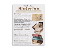 KCDFDVJFBM How to Think Like A Historian Educational Guide Poster Canvas Painting Wall-Art for Study Room Bedroom Decor(Framed,12x18inch(30x45cm))