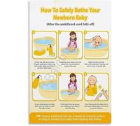KCDFDVJFBM Illustrated Newborn Bath Steps Poster Canvas Wall-Art for Nursery Decor Care Guide for Parents(Unframed,08x12inch(20x30cm))