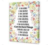 KCDFDVJFBM Inspirational Nursery Wall Art, I Am Kind I Am Brave I Am Smart Positive Affirmations Canvas Print for Girls Room and Kids Room(Framed,08x12inch(20x30cm))