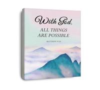 KCDFDVJFBM Inspirational Wall-Art Matthew 19 26 With God All Things Are Possible Home Decor Uplifting Gift for Baptism Confirmation(Framed,08x12inch(20x30cm))
