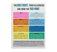 KCDFDVJFBM Major Food Allergens Educational Chart Milk Eggs Peanuts Tree Nuts Soy Wheat Fish Shellfish Sesame Canvas Poster Decor(Framed,08x12inch(20x30cm))