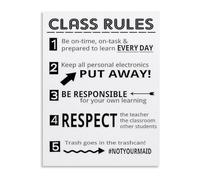 KCDFDVJFBM Middle School Class Rules Poster Classroom Expectations Wall-Art for Teacher Decor Behavior Management Chart(Framed,12x18inch(30x45cm))