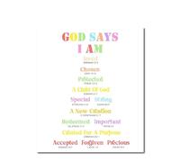 KCDFDVJFBM Religious Wall Decor for Kids - God Says I am Loved Poster, Colorful Christian Affirmation Art for Bedroom, Playroom, a Gift to Build Faith and Confidence (Framed,12x18inch(30x45cm))