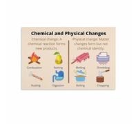 KCDFDVJFBM Science Classroom Wall-Art Chemical and Physical Changes Poster Educational Print for Middle School High School Chemistry Study Room Decor(Framed,08x12inch(20x30cm))