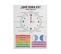 KCDFDVJFBM Spanish Time Telling Poster - ¿Qué Hora Es? Bilingual Educational Wall Chart for Classroom and Room Decor(Unframed,08x12inch(20x30cm))