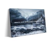 KCDFDVJFBM Stormy Ocean Ship Canvas: Bold Nautical Wall-Art with Inspirational Quote, Classic Blue Toned for Office Study and Home Library Decor(Unframed,08x12inch(20x30cm))