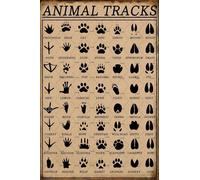 KCDFDVJFBM Vintage Animal Tracks Metal Sign, Funny Hunting Decor with Wildlife Footprints, Rustic Tin Plaque for Cabin Nursery Man Cave Wall Art(Unframed,12x18inch(30x45cm))