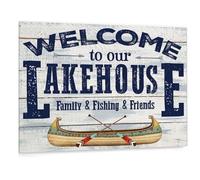 KCDFDVJFBM Vintage Welcome to Our Lake House Sign - Rustic Wood Frame Canvas Wall-Art, Cozy Cabin Decor for Living Room, Bedroom, Porch, Camping Retreat Wall Decor (Framed,8x12inch(20x30cm))