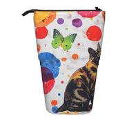 KCGSDEGV Astuccio espandibile con farfalle e pois e gatti per penne scolastiche, trucchi e viaggi, per studenti e artisti