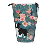 KCGSDEGV Astuccio espandibile con stampa floreale Border Collie, organizer per penne scolastiche, trucchi e viaggi, per studenti e artisti