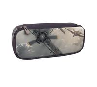 KCGSDEGV Astuccio per penne e matite con stampa di aeroplano della Seconda Guerra Mondiale, per studenti, ragazze e ragazzi, grazioso astuccio in pelle per matite, organizer per cancelleria per